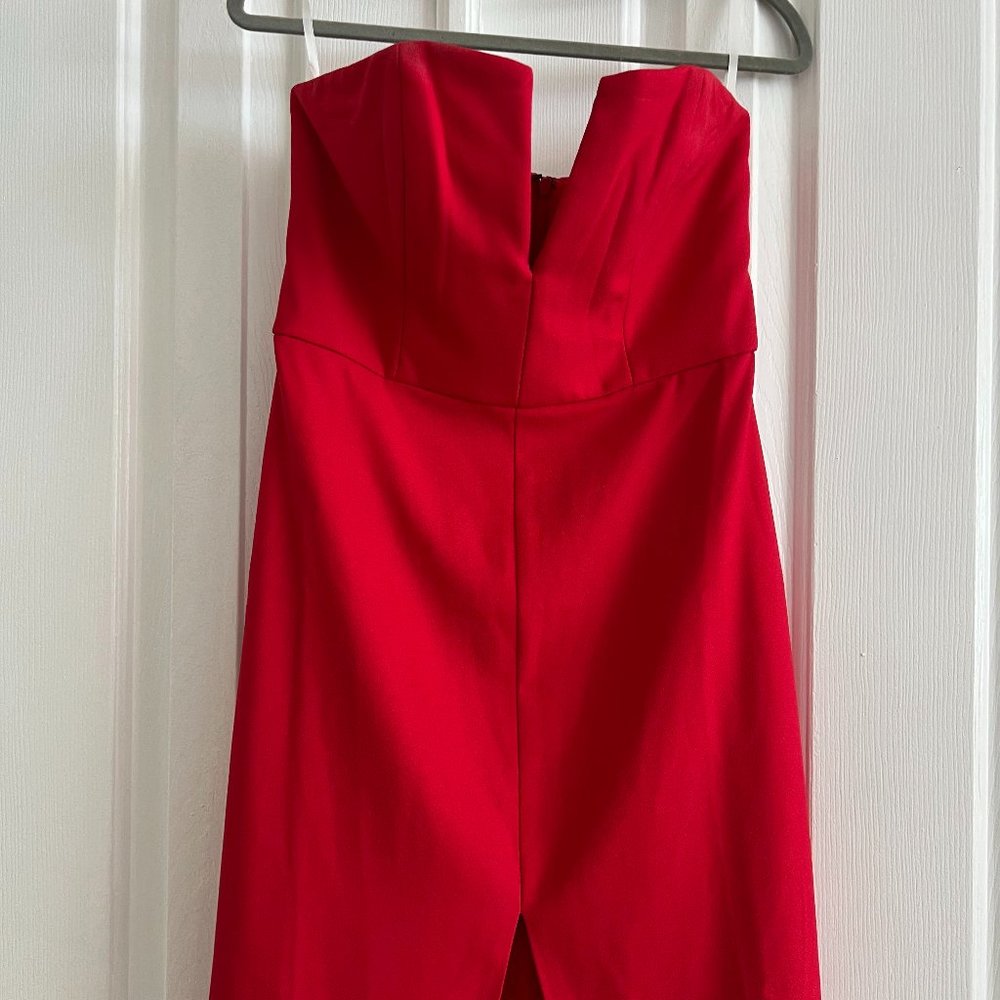 NBD Strapless V Neck Red Bodycon